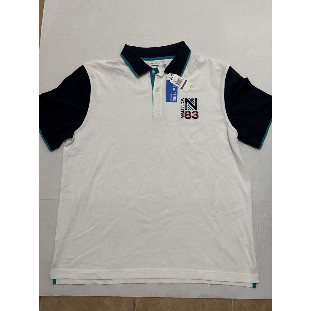 Nautica White Polo Shirt Mens 2XL Cotton Collared Short Sleeve Pullover Outdoor